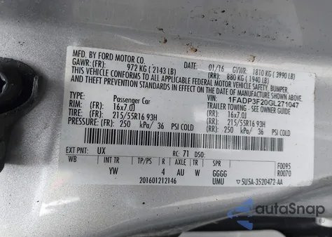 2016 Ford Focus Se z USA, uszkodzony, nr VIN 1FADP3F20GL271047